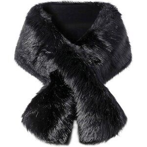 🆕 Women Black Large Faux Fur Collar Shawl Scarf Wrap Evening Cape Winter Coat